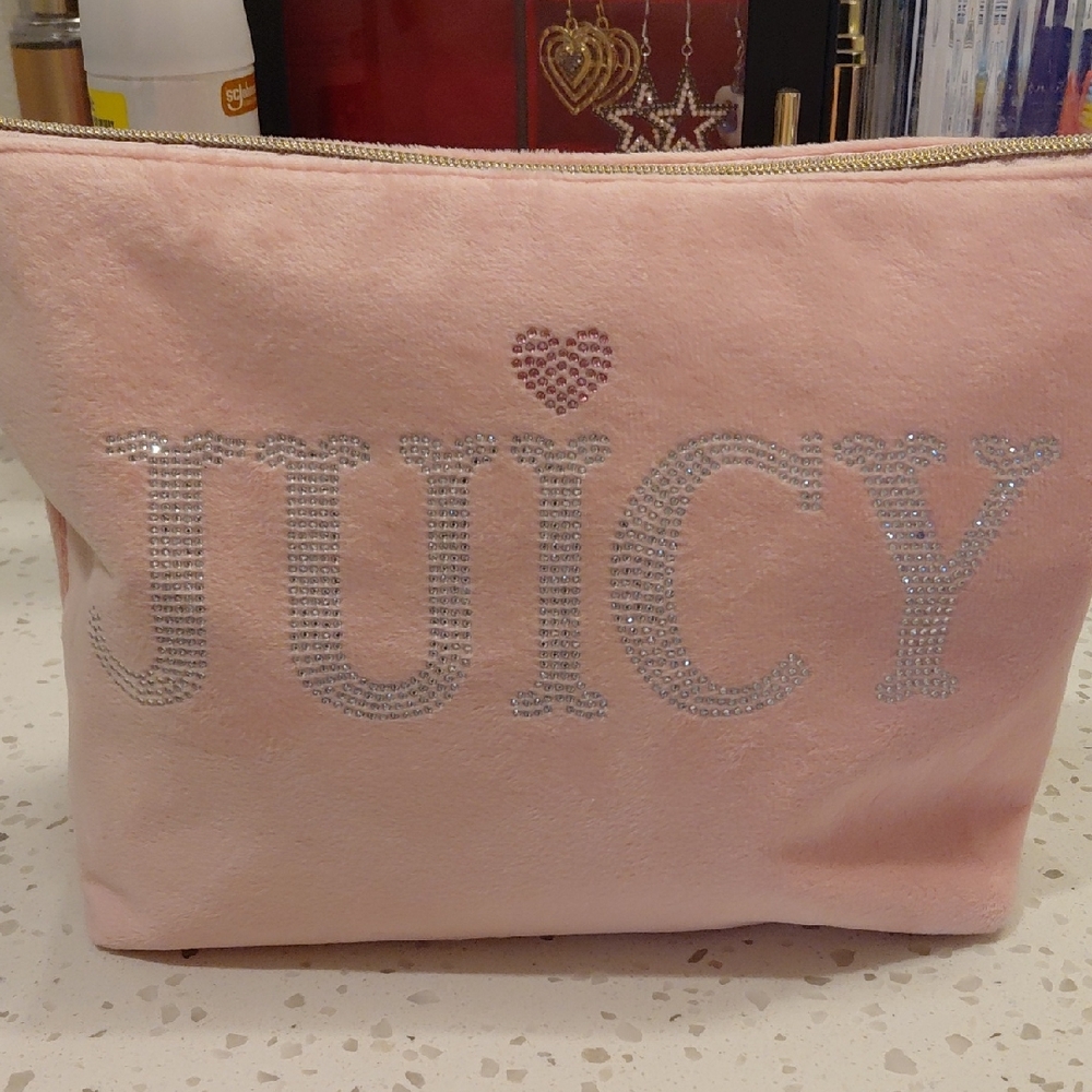 Juicy Couture Light Pink Rhinestone Logo Cosmetic Pouch